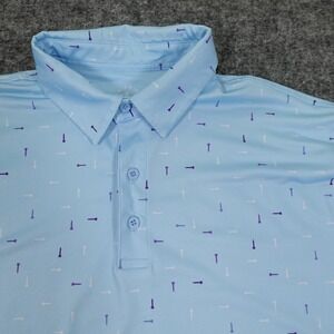 Birdies Over Par Golf Polo Mens Medium Light Blue Tee Print Performance Stretch